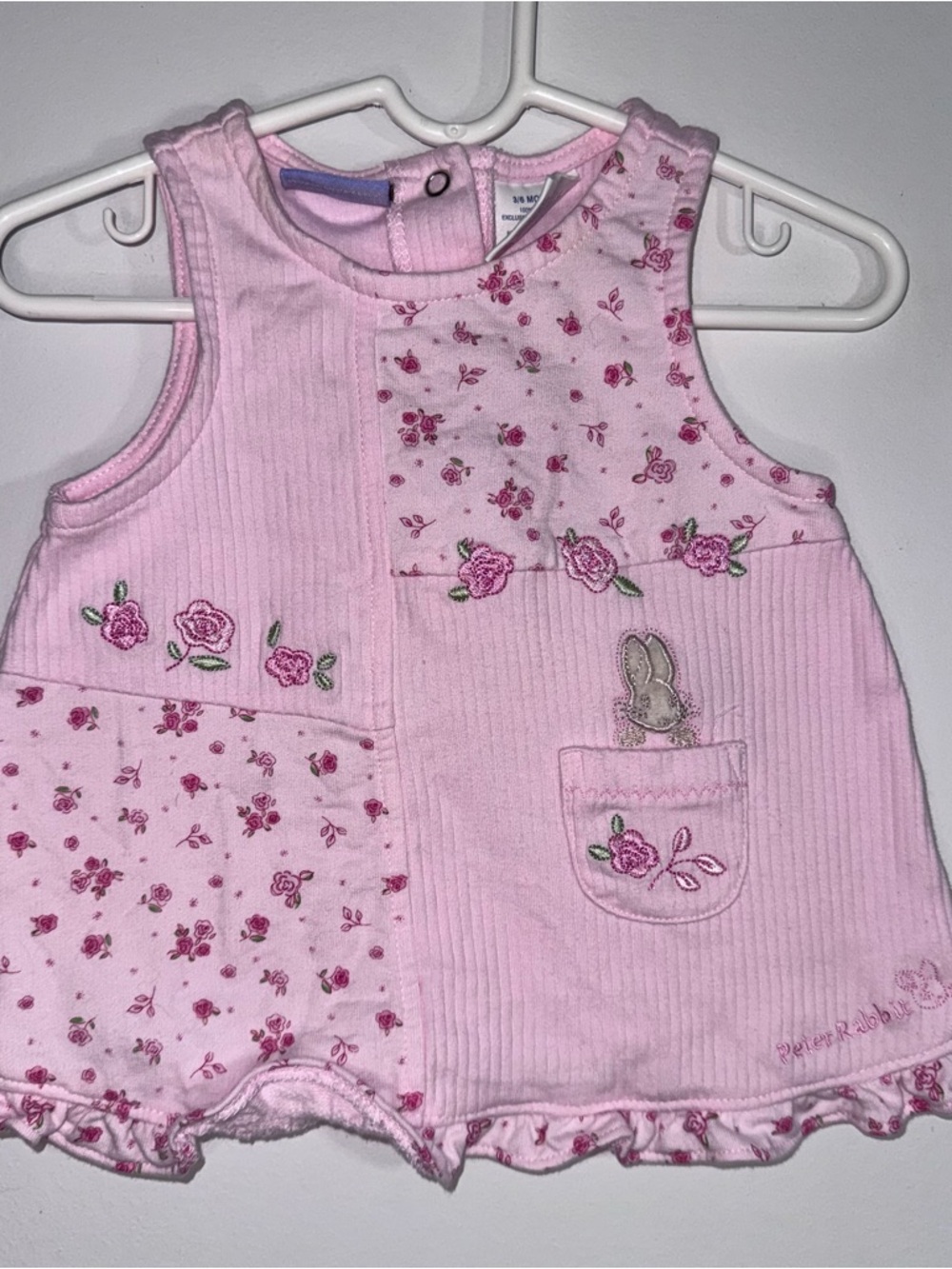 Peter Rabbit Baby Pink Floral Patchwork Tank Top Shirt 3-6 Months Vintage